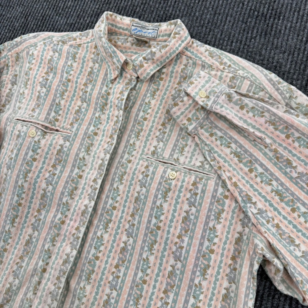 Maggie Lawrence Sport Womens Medium Pink Green Floral Stripe Button Down Shirt